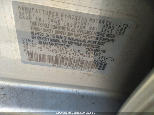 2014 NISSAN SENTRA S VIN: 3N1AB7AP3EY232790