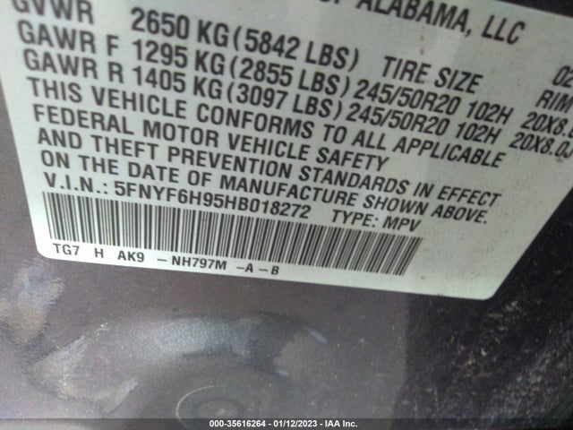 Honda Pilot Touring 2017 5FNYF6H95HB018272 Image 9