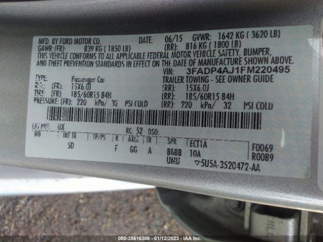 3FADP4AJ1FM220495 Ford FIESTA S