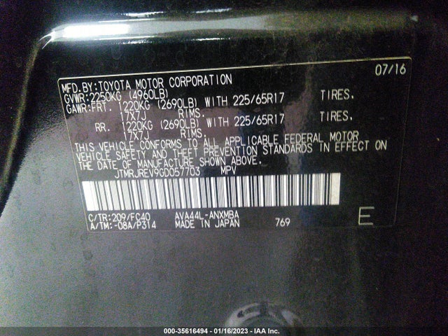 2016 Toyota RAV4, VIN: JTMRJREV9GD057703