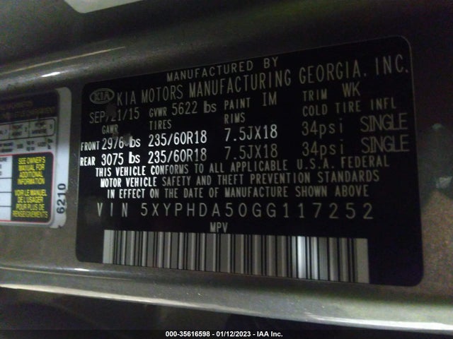 KIA Sorento 3.3l Ex 2016 5XYPHDA50GG117252 Image 9