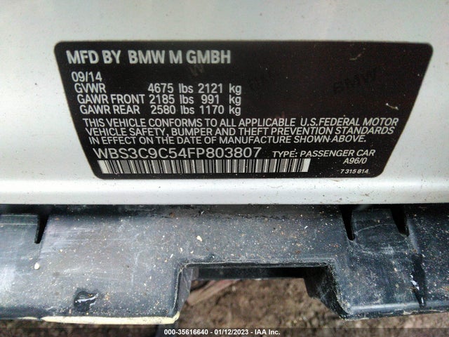 2015 BMW M3, VIN: WBS3C9C54FP803807