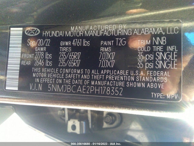 2023 HYUNDAI TUCSON SEL VIN: 5NMJBCAE2PH178352