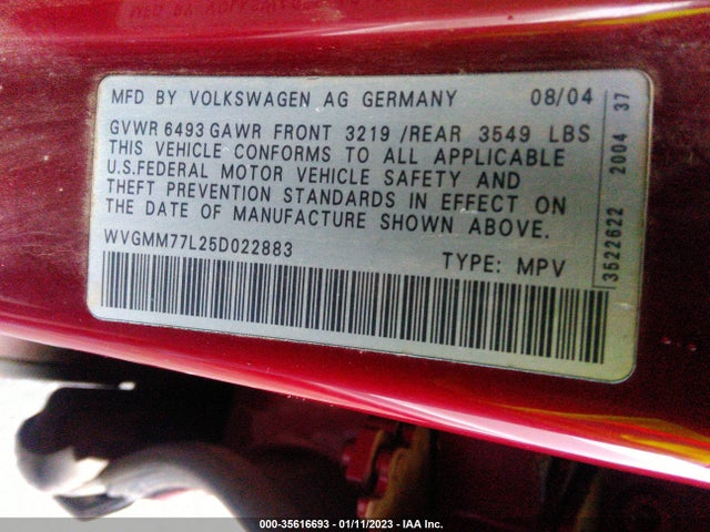 Volkswagen Touareg 2005 WVGMM77L25D022883 Image 10