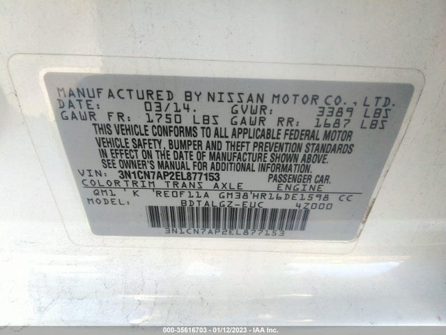 Nissan Versa Sl 2014 3N1CN7AP2EL877153 Image 10