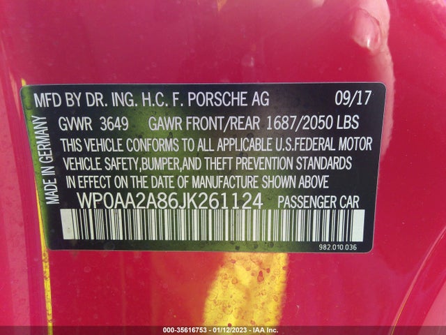 2018 Porsche 718, VIN: WP0AA2A86JK261124