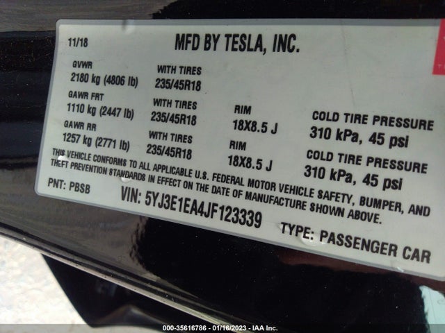 Tesla Model 3 Range Battery 2018 5YJ3E1EA4JF123339 Image 10