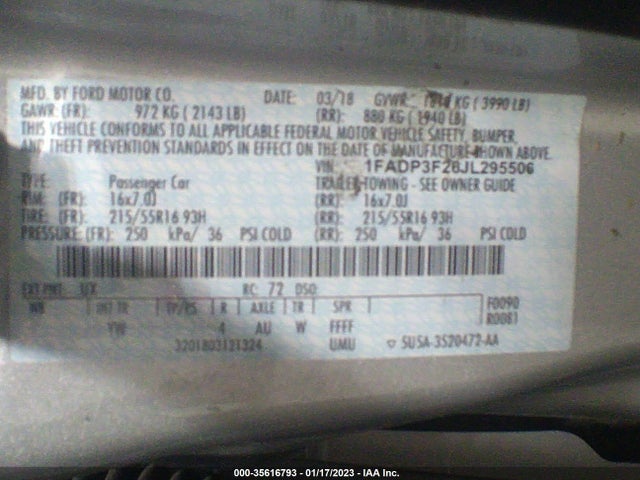 2018 Ford Focus, VIN: 1FADP3F26JL295506
