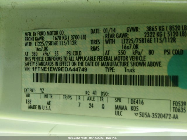 2014 Ford E-Series, VIN: 1FTNE1EW9EDA44749