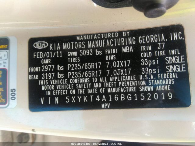 5XYKT4A16BG152019 KIA SORENTO LX