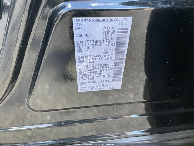 2015 Nissan Pathfinder, VIN: 5N1AR2MNXFC625617