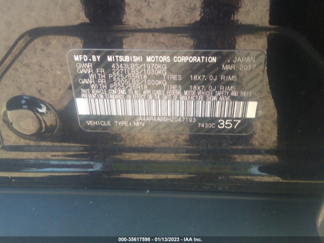 2017 Mitsubishi Outlander, VIN: JA4AR4AW9HZ047193