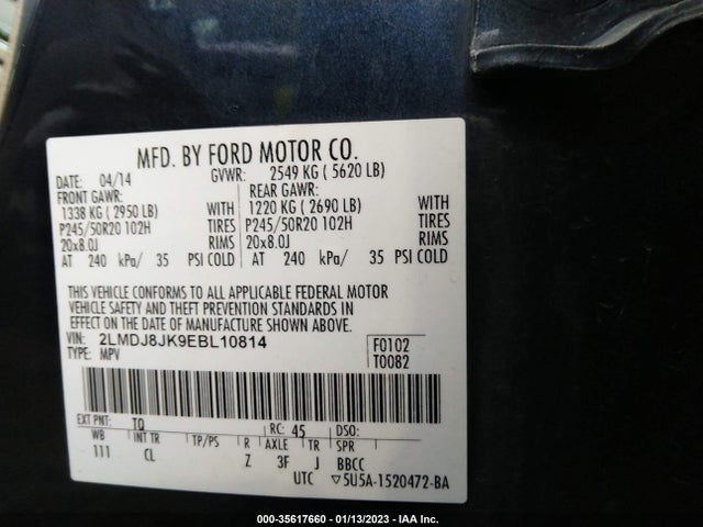 Lincoln MKX 2014 2LMDJ8JK9EBL10814 Image 10