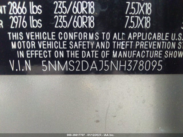 2022 Hyundai Santa Fe, VIN: 5NMS2DAJ5NH378095
