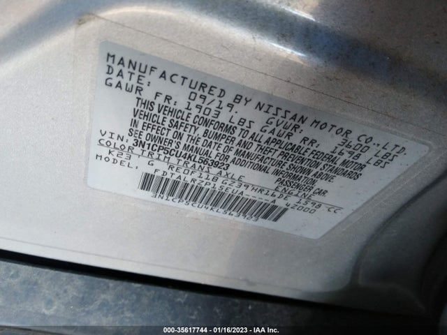 2019 NISSAN KICKS S VIN: 3N1CP5CU4KL563923