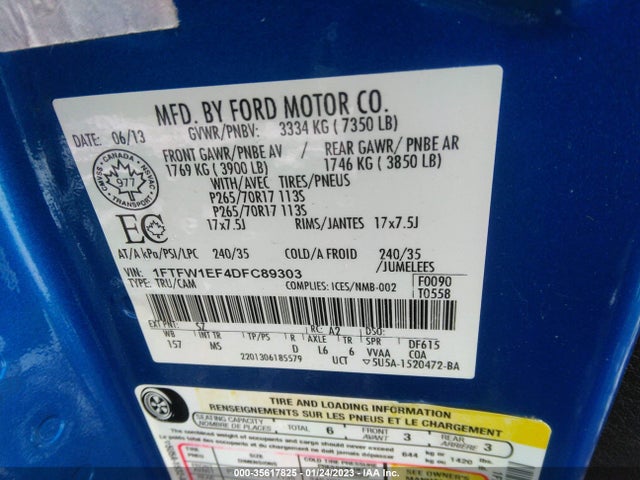 2013 FORD F-150 XL/XLT/FX4/LARIAT VIN: 1FTFW1EF4DFC89303