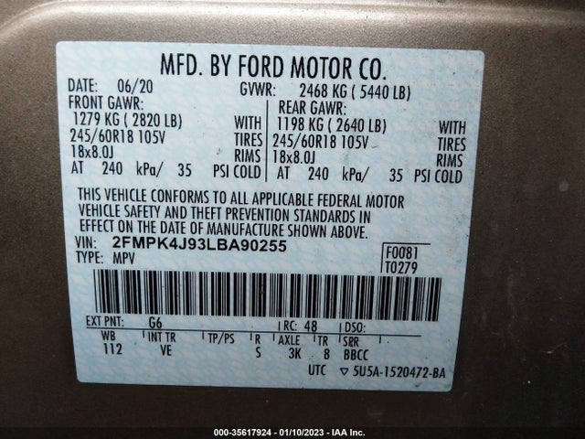 2020 Ford Edge, VIN: 2FMPK4J93LBA90255