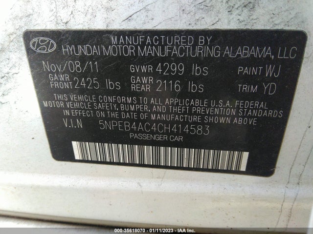 Hyundai Sonata 2012 5NPEB4AC4CH414583 Image 10