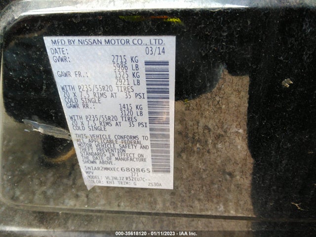 Nissan Pathfinder Platinum 2014 5N1AR2MMXEC680865 Image 9