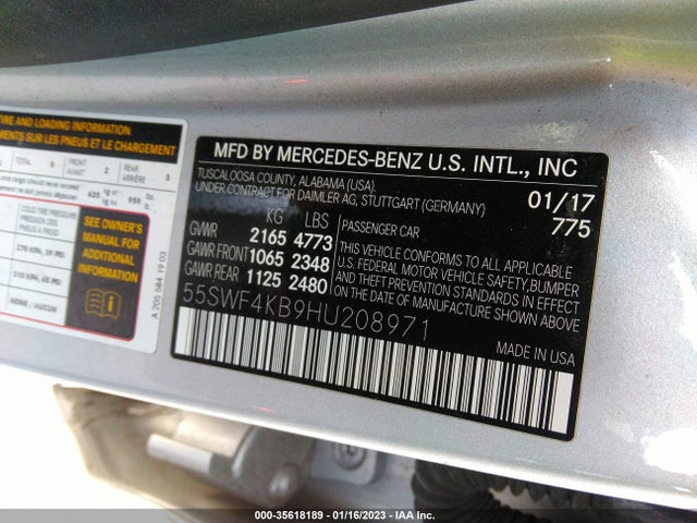 2017 MERCEDES-BENZ C-CLASS C 300 VIN: 55SWF4KB9HU208971