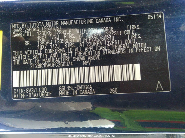 2T2BK1BA0FC260374 Lexus RX 350