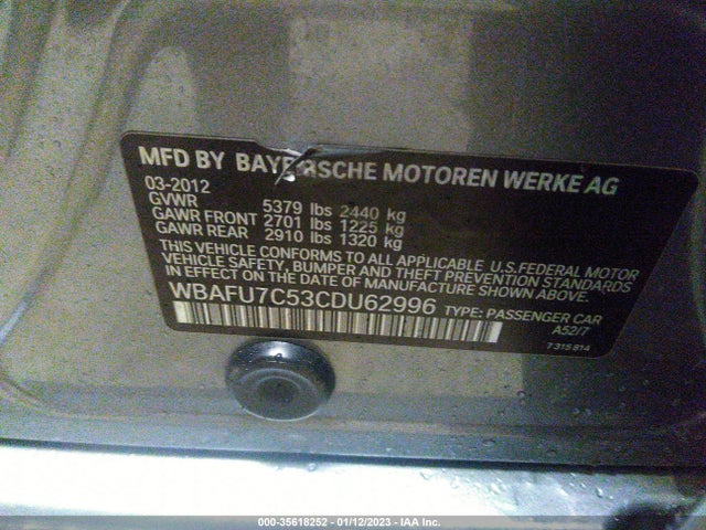 BMW 5 Series 535i Xdrive 2012 WBAFU7C53CDU62996 Image 9