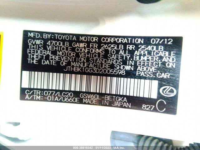 Lexus Es 350 4dr Sdn 2013 JTHBK1GG3D2005598 Image 11
