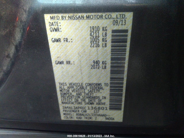 2014 NISSAN ALTIMA 2.5 SL VIN: 1N4AL3AP4EC136801