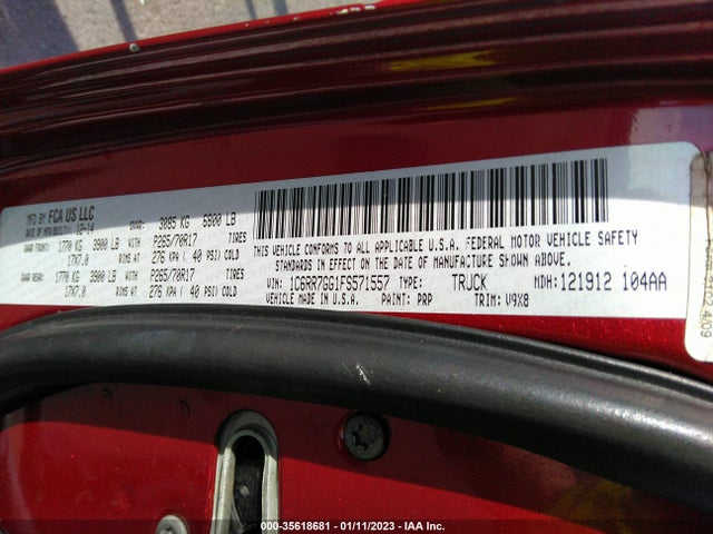 2015 RAM 1500 SLT VIN: 1C6RR7GG1FS571557