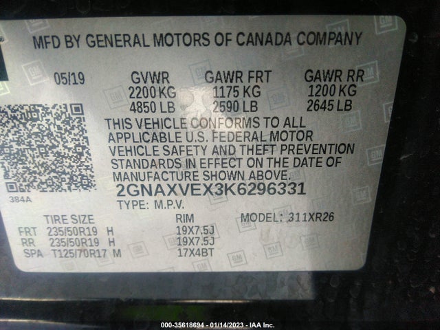 Chevrolet EQUINOX LT 2019 2GNAXVEX3K6296331 Image 9