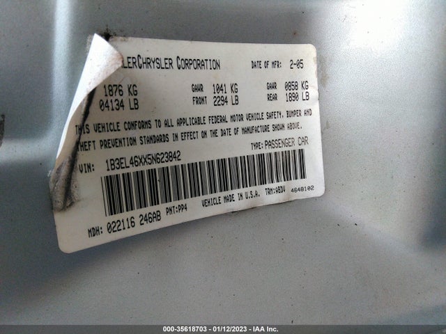 Dodge Stratus Sdn Sxt 2005 1B3EL46XX5N623842 Image 10