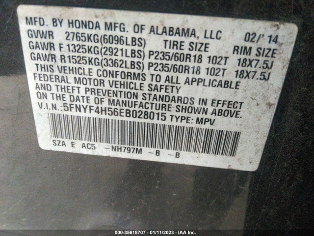 Honda Pilot Ex-l 2014 5FNYF4H56EB028015 Image 9