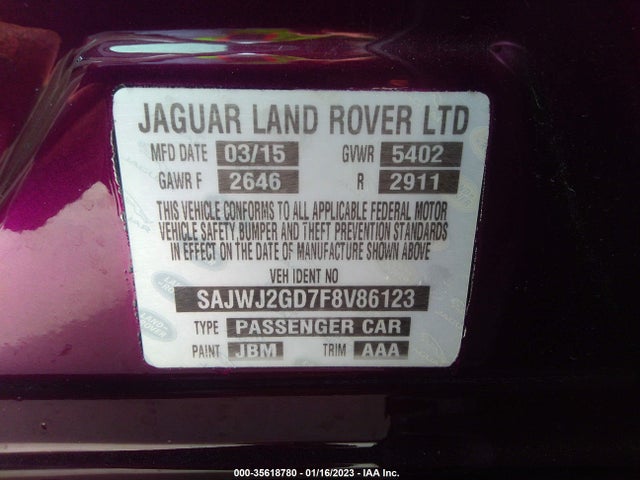 2015 Jaguar XJ, VIN: SAJWJ2GD7F8V86123