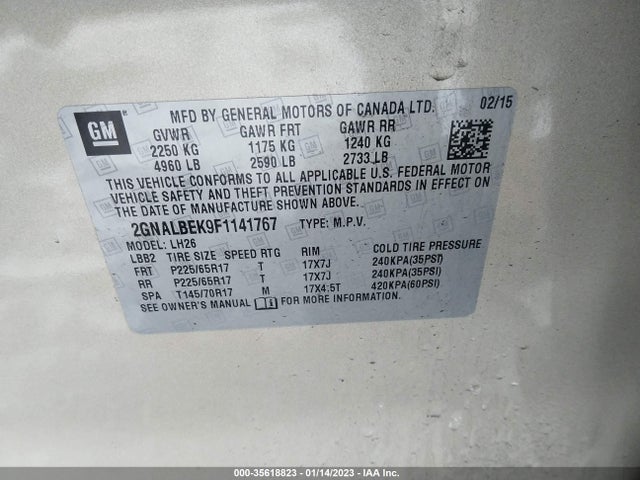 Chevrolet EQUINOX LT 2015 2GNALBEK9F1141767 Image 9