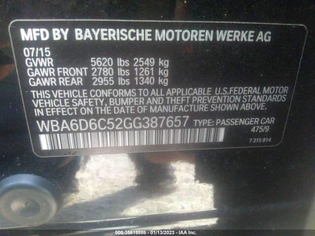 2016 BMW 6 Series, VIN: WBA6D6C52GG387657