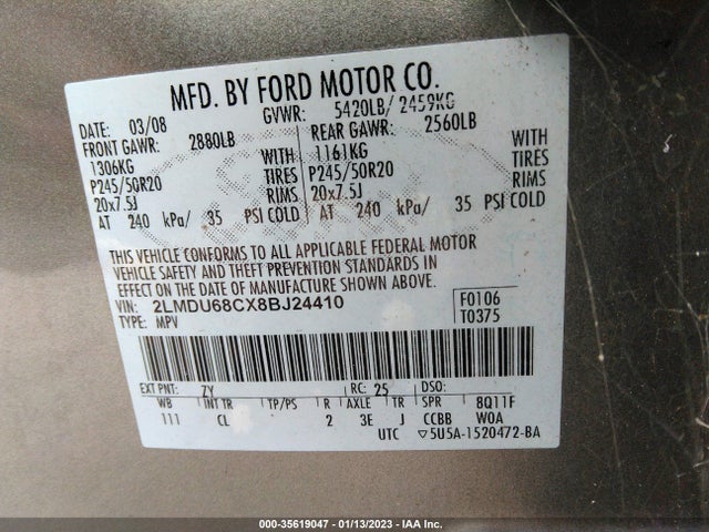 Lincoln MKX 2008 2LMDU68CX8BJ24410 Image 10