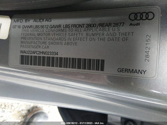 2017 Audi A7, VIN: WAU22AFC2HN023334