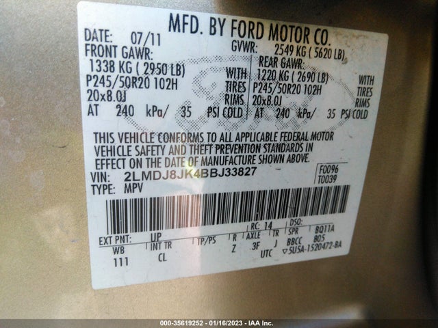 Lincoln MKX 2011 2LMDJ8JK4BBJ33827 Image 9
