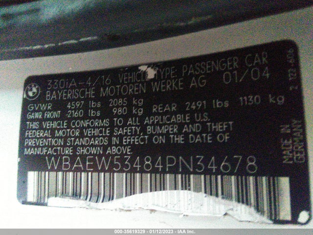 BMW 3 Series 330xi 2004 WBAEW53484PN34678 Image 10