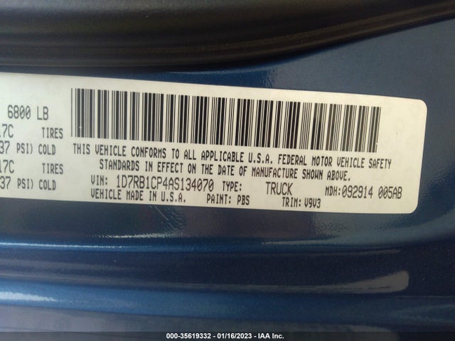 2010 DODGE RAM 1500 TRX VIN: 1D7RB1CP4AS134070