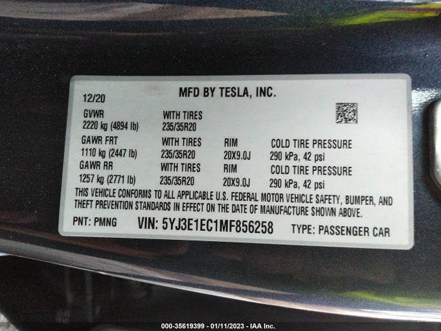 Tesla Model 3 Performance 2021 5YJ3E1EC1MF856258 Image 9