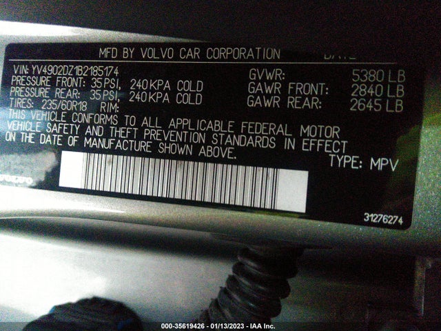 2011 VOLVO XC60 3.0T VIN: YV4902DZ1B2185174