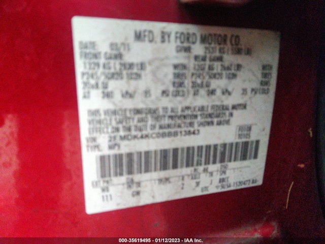 2011 FORD EDGE LIMITED VIN: 2FMDK4KC0BBB13843