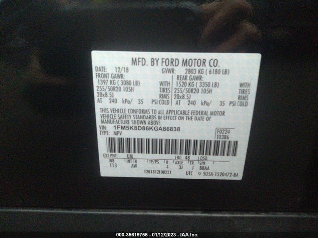 2019 Ford Explorer, VIN: 1FM5K8D86KGA86838