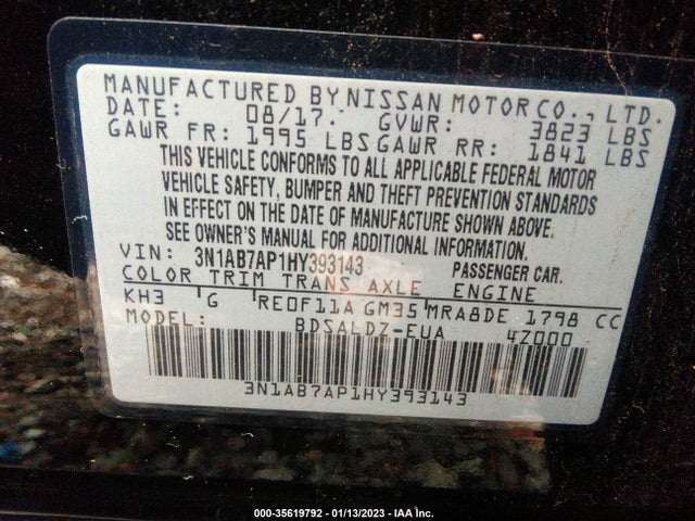 2017 Nissan Sentra, VIN: 3N1AB7AP1HY393143