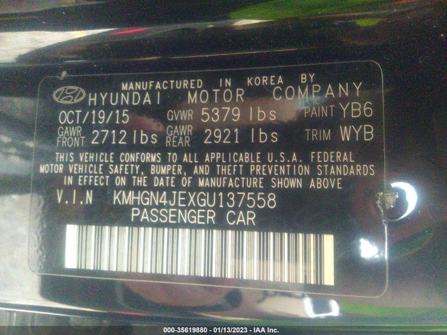 2016 Hyundai Genesis, VIN: KMHGN4JEXGU137558