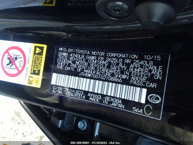 2016 Lexus ES, VIN: JTHBW1GG1G2108866