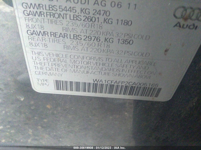 WA1CFAFP2CA005165 Audi Q5 2.0t Premium