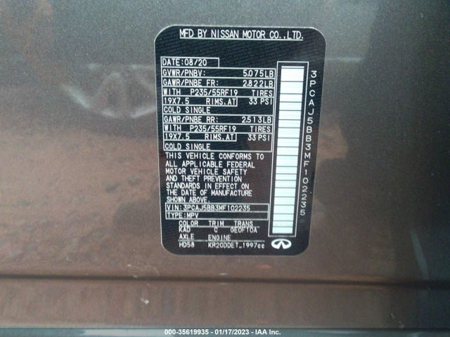 2021 Infiniti QX50, VIN: 3PCAJ5BB3MF102235