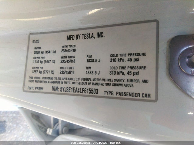 Tesla Model 3 Standard Range 2020 5YJ3E1EA4LF615503 Image 11